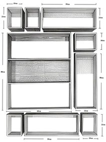 Etajeră modulară din lemn de pin, set 9 piese, L87 x A11,5 x H120 cm