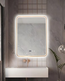 Oglindă Baie LED și Dezaburire Elit's Premium cu Senzor Touch, Lumina Rece, Caldă și Neutră, 60x80cm, cu rama Bronz Antichizat