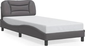 vidaXL Cadru de pat fără saltea, Hvar, gri, 90x190 cm, piele ecologică
