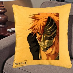 Perna Personalizata Bleach Ichigo Masca Hollow, 40x40 cm, Galben, Husa Detasabila, Perna Inclusa, BEKZ®
