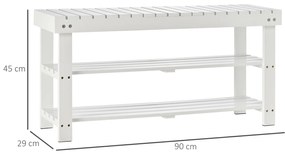 HOMCOM Banc pentru pantofi din lemn cu 3 niveluri cu rafturi de depozitare și compartiment ascuns, 90 x 29 x 45 cm, alb | Aosom Romania