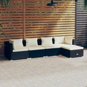 3101655 vidaXL Set mobilier de grădină cu perne, 5 piese, negru, poliratan