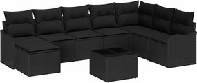 vidaXL Set de canapele pentru grădină 9 pcs Negru poliratan
