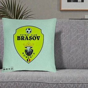 Perna Personalizata FC Brasov Fotbal Romania, 40x40 cm, Verde Menta, Husa Detasabila, Perna Inclusa, BEKZ®