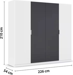Set dormitor format din 4 piese, dulap, cadru pat 160/200 cm și 2 noptiere, culoare alb cu gri antracit