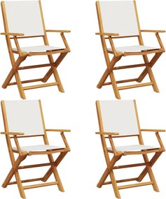 vidaXL Scaune de grădină pliabile 4 buc., textil alb crem/lemn masiv