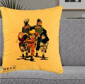 Perna Personalizata Naruto Echipa 7 Kakashi Sensei, 40x40 cm, Galben, Husa Detasabila, Perna Inclusa, BEKZ®