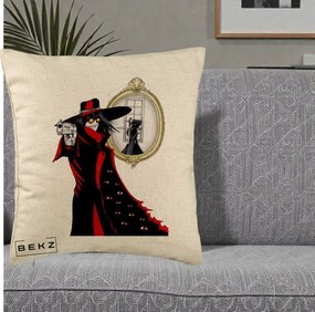 Perna Personalizata Hellsing Alucard cu Pistoale, 40x40 cm, Bej, Husa Detasabila, Perna Inclusa, BEKZ®