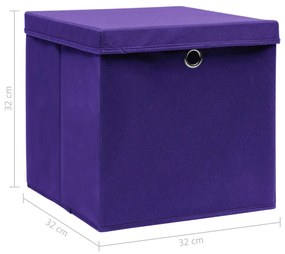 Cutii depozitare cu capace, 4 buc., violet, 32x32x32 cm, textil Violet cu capace, 1, 4, 4