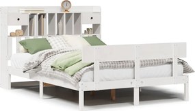 vidaXL Pat cu bibliotecă fără saltea, alb, 140x190 cm, lemn masiv pin