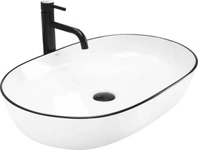 Lavoar pe blat Rea Cleo oval finisaj alb - negru 60 cm