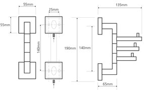 SAPHO XQ204 Duș de mână triplu pivotant X-Square,crom