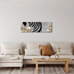 Tablou - 3D Flori aurii (cu ceas) (90x30 cm)