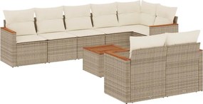 vidaXL Set canapele de grădină, 9 piese, cu perne, bej, poliratan
