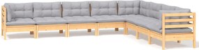 vidaXL Set mobilier de grădină cu perne gri, 8 piese, lemn masiv pin
