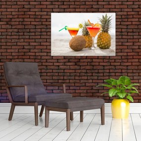 Tablou cu ananas și pahare pe plajă (90x60 cm)