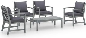 vidaXL Set mobilier grădină cu pernă, 5 piese, gri, lemn masiv acacia