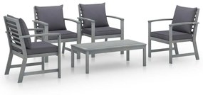 3057785 vidaXL Set mobilier grădină cu pernă, 5 piese, gri, lemn masiv acacia