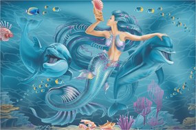 Tablou - Sirenă cu delfini (90x60 cm)
