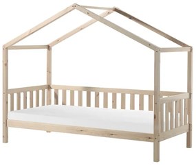 Set DALLAS culoare lemn natural format dintr-un Pat copii Vipack cu gard (90 x 200 cm) și o SALTEA PAT COPII Basic Cool (90 x 200 x 10 cm).