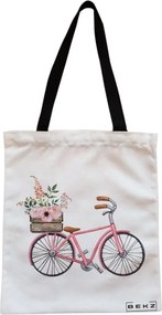 Sacosa de Panza pentru Cumparaturi, Geanta Tote, model Spring on Two Wheels, Cu fermoar, 38x34.5 cm, Alba, BEKZ®