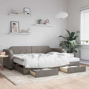 vidaXL Pat de zi cu extensie și sertare, gri taupe, 90x200 cm, textil