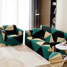 Husa elastica moderna pentru canapea 2 locuri, poliester / spandex, verde / negru, HEJ2-45