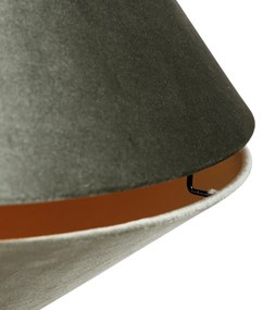 Lampă Pandantiv Negru cu Abajur Dublu din Catifea Verde cu Interior Auriu - Blitz