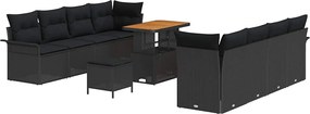 vidaXL Set de canapele pentru grădină cu pernă 11 pcs Negru poliratan