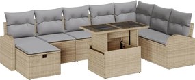 vidaXL Set de canapele pentru grădină cu pernă 9 pcs Bej Rattan poli