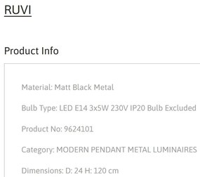 Lustra suspendata metalica design retro RUVI negru