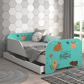 Pat complet pentru copii 140 x 70 cm cu saltea și somieră cu lamele - KAPIBARA ANIMALS