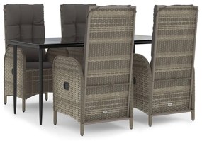 3185181 vidaXL Set mobilier grădină cu perne, 5 piese, negru și gri, poliratan