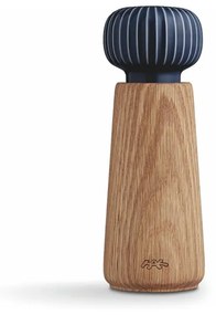 Râșniță pentru condimente din lemn de stejar cu detalii din porțelan albastru închis Kähler Design Hammershoi, înălțime 17,5 cm