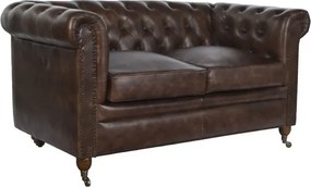 Canapea vintage 2 locuri din piele naturală maro închis, „Chesterfield"