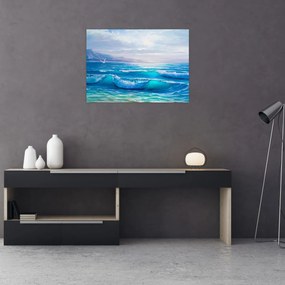 Tablou - Pictură în ulei de mare cu pescăruși (70x50 cm)