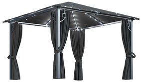 Pavilion cu perdele  siruri lumini LED antracit 3x3 m aluminiu Antracit, 300 x 300 cm