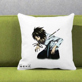 Perna Personalizata Death Note L Lawliet Lanturi, 40x40 cm, Alba Mata, Husa Detasabila, Perna Inclusa, BEKZ®