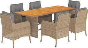 vidaXL Set de masă pentru grădină, 7 piese, cu perne, bej, poliratan
