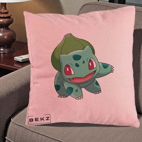 Perna Personalizata Bulbasaur Pokemon, 40x40 cm, Roz, Husa Detasabila, Perna Inclusa, BEKZ®