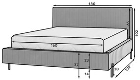 Pat matrimonial verde tapițat cu spațiu de depozitare cu somieră 160x200 cm Plissa – ELTAP