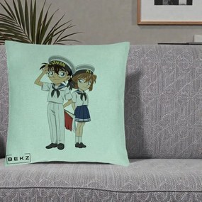 Perna Personalizata Detective Conan Conan si Ai Sailor, 40x40 cm, Verde Menta, Husa Detasabila, Perna Inclusa, BEKZ®