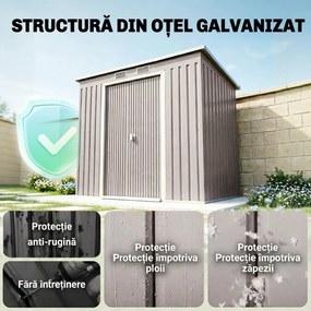 Outsunny Magazie Grădină pentru Unelte cu Acoperiș Înclinat, Metalică, Ușă Dublă și Fante de Ventilație, 213x130x172 cm | Aosom România