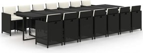 vidaXL Set mobilier de exterior cu perne, 15 piese, negru, poliratan