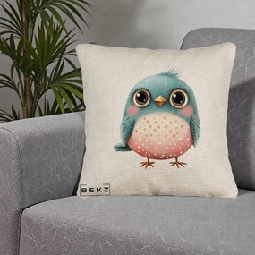Perna Decorativa Pasare Teal-Roz cu Pete, 40x40 cm, Bej Canapea, Husa Detasabila, Perna Inclusa, BEKZ®