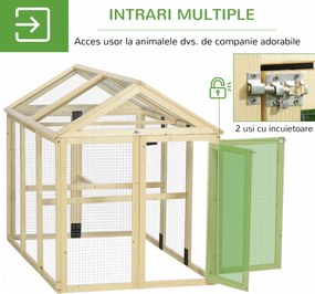 PawHut Adăpost pentru Găini de Exterior din Lemn, Cușcă cu Uși Multiple și Plasă Metalică, 140x88.5x106 cm, culoare Lemn | Aosom Romania