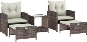 Outsunny Set de Mobilier de Grădină din Rattan 5 Piese, Set de Mobilier Exterior cu 2 Suporturi pentru Picioare, 2 Fotolii, Masă de Cafea cu 2 Niveluri, Perne, pentru Balcon, Terasă, Patio, Maro/Crem | Aosom Romania