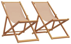 vidaXL Scaune de plajă pliabile 2 buc. țesătură gri taupe & lemn masiv