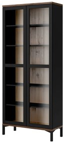 Vitrină neagră-în culoare naturală cu aspect de lemn de nuc 89x203x36 cm Roomers – Tvilum