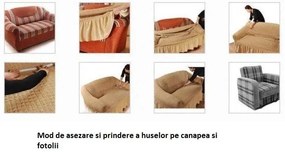 Set huse elastice si creponate pentru canapea 3 locuri si 2 fotolii, cu volanas, culoare Gri